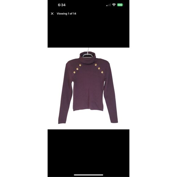 Express Novelty Button Long Sleeve Turtle Neck Pullover Sweater Burgundy Medium - Picture 13 of 14